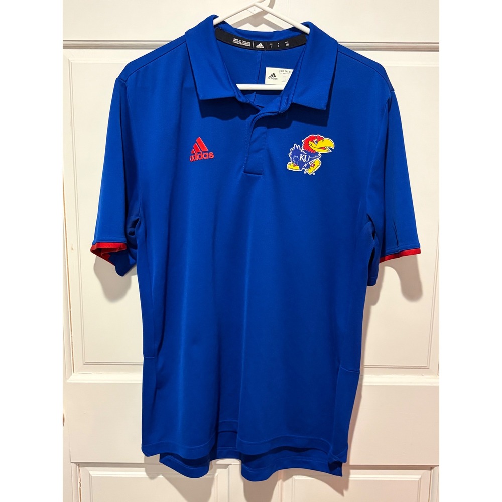 Adidas Kansas Jayhawks Climalite Polo Shirt Mens Large Blue KU NCAA Athletic